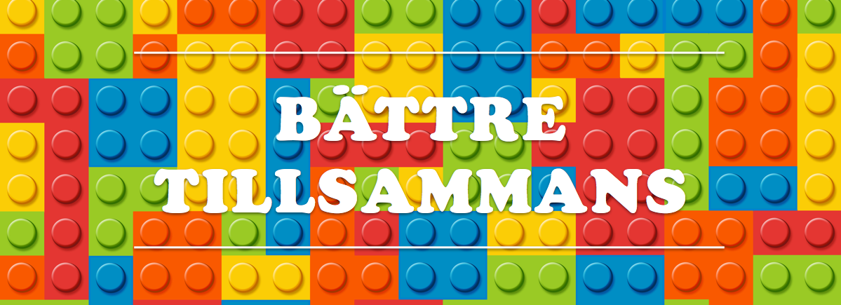 Orden "Bättre tillsammans" mot en bakgrund med lego-brickor.