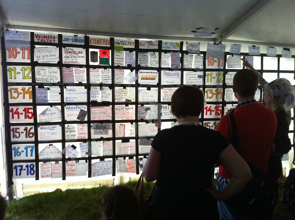 Unconference-schemat på Sweden Social Web Camp.