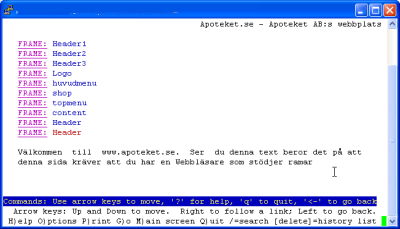 Skärmdump av Apotekets webbplats i webbläsaren lynx